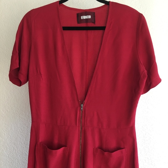 Reformation Red Farah Jumpsuit Bodysuit Size 8 - Picture 5 of 8